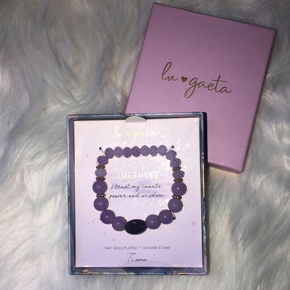 3 for $10 Sale - Amethyst & 14kt plated gold stretch bracelet